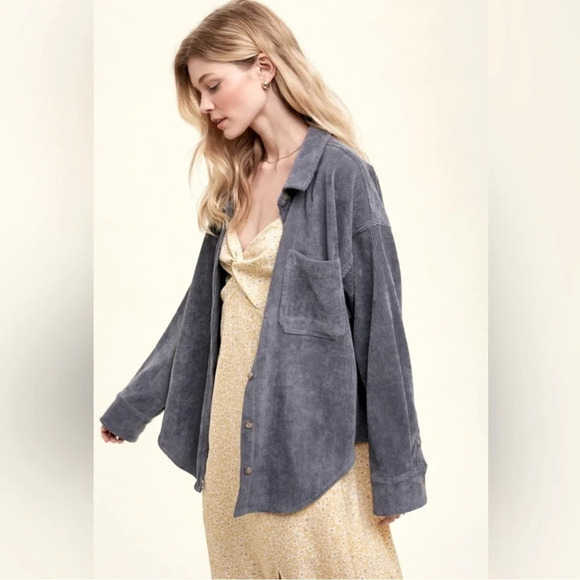 Wishlist Apparel Blue Corduroy Shirt Jacket Size L - Picture 1 of 9